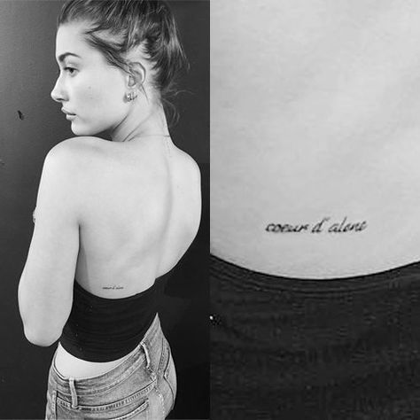 Hailey Baldwin Writing Side Tattoo | Steal Her Style Hailey Baldwin Tattoo, Side Back Tattoos, Back Tattoo Placements, Small Side Tattoos, Side Tattoos Women, Side Neck Tattoo, Small Girly Tattoos, Writing Tattoos, Best Tattoos For Women