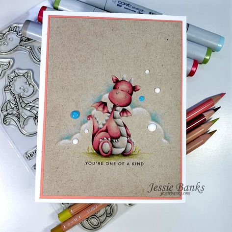 Magical Dragons | Jessie Banks Mft Magical Dragons, Mft Cards, Mft Stamps, Prismacolor Pencils, Copic Coloring, Coloured Pencils, Animal Cards, Greetings Card, Cute Cards