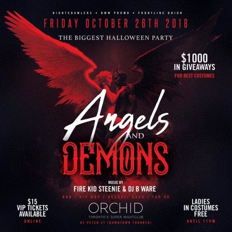 Angels Vs Devils Party, Angels And Devils Party, Angels And Demons Party, Angels And Devils, Angle And Demon, Angel Y Diablo, Fire Kids, Halloween Party Flyer, Halloween Movie Night