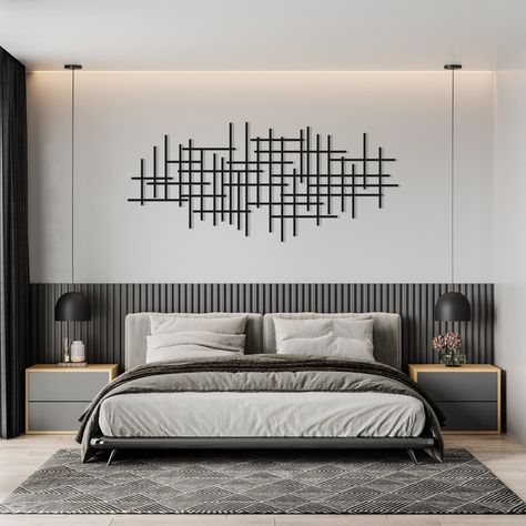 Gallery Wall Arrangement, Modern Metal Wall Art, Mid Century Bedroom, Mid Century Wall Art, Large Metal Wall Art, Mid Century Living Room, Above Bed Decor, Metal Wall Sculpture, Above Bed