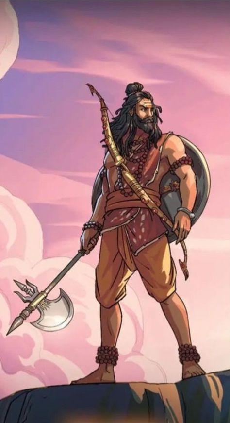 Bhagvan Parshuram, Ramayan Characters, Mahabharata Characters, Asian Superheroes, Lord Parshuram, Indian Comics, Om Art, God Artwork, श्री राम