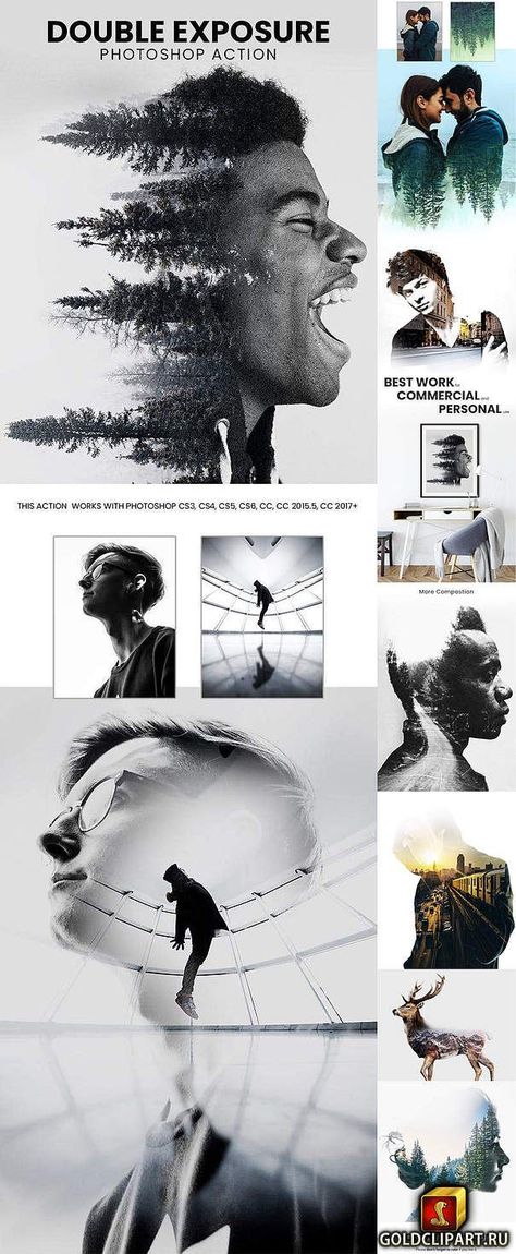 Double Exposure Photoshop Action 23097819 Photoshop ATN | 12 mb Create a wonderful effect of double exposur in a few seconds with professional result. It is #photoshop #photoshoptutorial #photoshoptips #photoshoptricks #photoshopideas #photoshopeffects #photoshopdigitalbackground #photoshopshortcut #photoshopstyles Surreal Photoshop, Double Exposure Photoshop Action, Double Exposure Photoshop, Photoshop Tutorial Graphics, Best Photoshop Actions, Double Exposition, Double Exposure Photography, Advanced Photoshop, Cool Photoshop