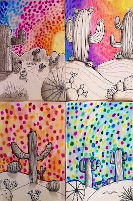 The Lost Sock, Year 6 Art Ideas, Third Grade Art Lessons, Rodeo Art Elementary, Desert Art Projects For Kids, Third Grade Art Projects, Desert Art Projects, 3rd Grade Art Lessons, 4th Grade Art Projects