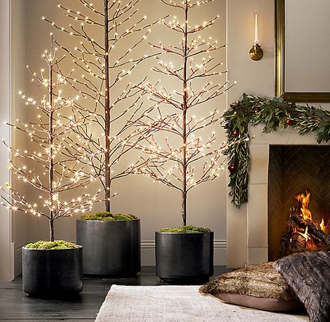 Restoration Hardware Christmas, Winter Interior Design, Tree Branch Decor, Modern Christmas Tree, Branch Decor, Ultra Modern, Christmas Tree Lighting, Modern Christmas, Home Hardware