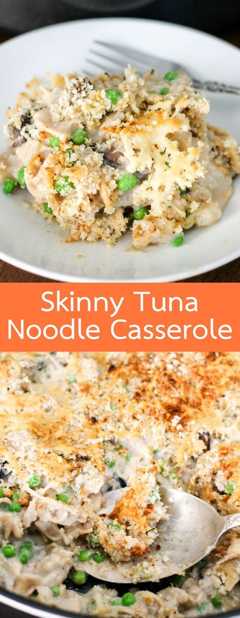 This skinny tuna noodle casserole is a meal that your whole family will love. Using only one skillet, it's easy to make, little to clean, won't bust your waistline, and is insanely delicious! Low Carb Tuna Noodle Casserole, Low Calorie Tuna Noodle Casserole, Ww Tuna Noodle Casserole, Low Calorie Tuna Casserole, Low Sodium Tuna Noodle Casserole, Healthy Tuna Casserole Recipes, Healthy Tuna Casserole, Tuna Noodle Casserole Healthy, Tuna Noodle Casserole Easy