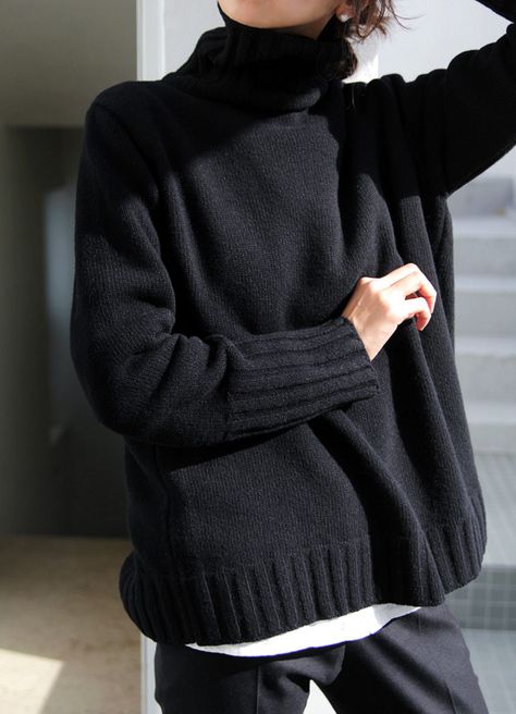 TF Knitwear Chunky Knit Sweater Outfit, Chunky Sweater Outfit, Minimal Stil, Minimalist Moda, Knit Sweater Outfit, Pullover Outfit, Looks Street Style, 가을 패션, Black Sweater