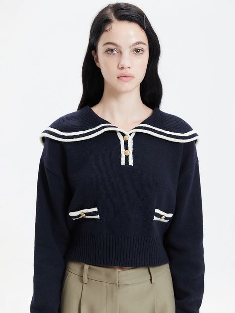 Sailor Collar Sweater, Sailor Sweater, Nautical Outfits, Sailor Shirt, Diy Clothes Design, Fashion Drawing Dresses, Sailor Collar, Window Shopping, Collar Sweater