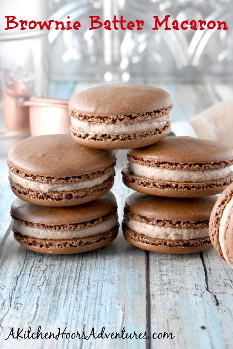 Brownie Batter Macaron have cocoa powder in the shells and brownie batter in the buttercream filling.  They're rich, chocolate, and oh so delicious. #SummerDessertWeek  #cookies #snack #sweet #easyrecipe #treat Brownie Batter Macarons, Brownie Cookie Dough, Rootbeer Float Cupcakes, Best Summer Desserts, Cookie Dough Brownies, Macaroon Cookies, Chocolate Macaron, Chilled Desserts, Batter Mix