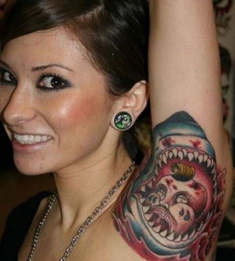 Bad Tattoos: 8 more of the Worst Tats of the Ugly - Team Jimmy Joe Armpit Tattoo, Bodysuit Tattoos, Justin Bieber Jokes, Unusual Tattoo, Shark Tattoo, Tattoo Fails, Shark Tattoos, Guy Fawkes, Tattoo Girls