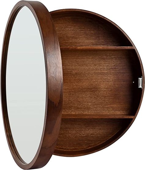 Bathroom Wall Storage Cabinets, Mirror Cabinet Bathroom, Small Attic Bathroom, Round Wooden Mirror, Wall Storage Cabinet, Round Bathroom Mirror, Mirror Medicine Cabinet, Wall Mounted Medicine Cabinet, Wall Storage Cabinets