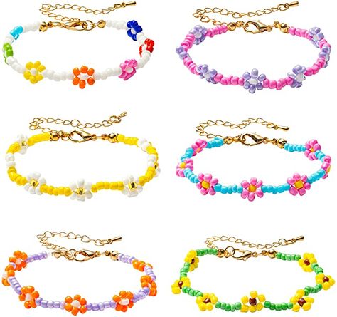 Kidcore Jewelry, Aesthetic Kidcore, Kalung Choker, Handmade Anklets, Crystal Anklet, Daisy Bracelet, Women Anklets, Beads Bracelet Design, Bracelets Set