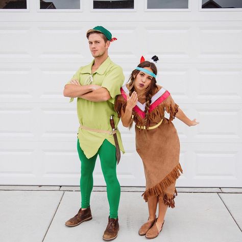 Peter Pan + Tiger Lily Halloween Costume @kaitlynoelle | instagram: kaitlynoelle Tiger Lily Costume, Lily Costume, Hermione Costume, Couples Costumes For Halloween, Jon Snow Costume, Double Denim Outfit, Eve Costume, Diy Couples Costumes, Clever Halloween