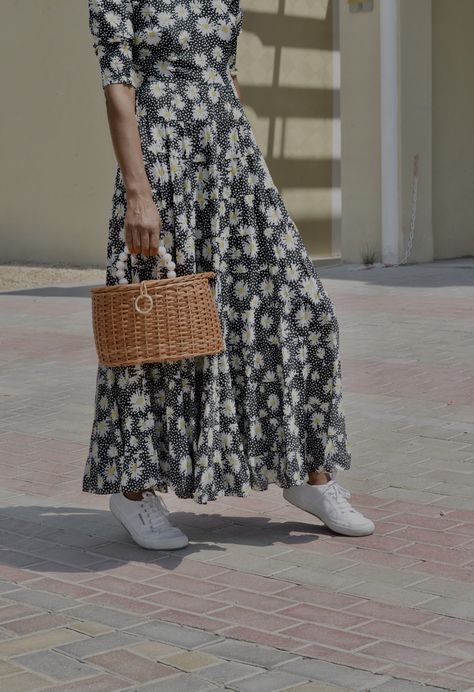 12 Midi Dresses To Wear With Trainers Bottega Cassette Bag, Dress With Trainers, Black Biker Jacket, Buy Sneakers, Superga Sneakers, Long Knitted Dress, Floaty Dress, Azzedine Alaia, Morning Everyone