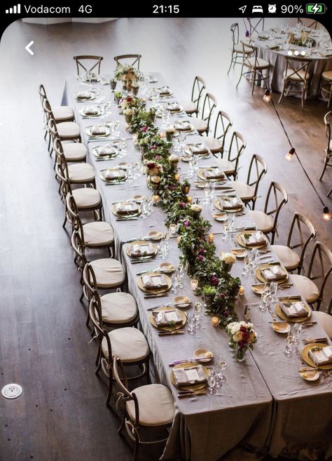 Long Table Reception, Table Wedding Decorations, Reception Table Layout, Ranch Christmas, Wedding Reception Tables Layout, Head Table Wedding Decorations, Wedding Table Layouts, Sage Flowers, Wedding Reception Layout