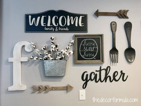 Farmhouse Decor Kitchen Wall, Kitchen Wall Collage Ideas Farmhouse, Diy Dining Room Decor Ideas, Dining Room Wall Collage Ideas, Dining Room Wall Gallery, Kitchen Dining Wall Decor, Cute Kitchen Themes Ideas, Kitchen Wall Collage Ideas, Gallery Wall Kitchen Ideas