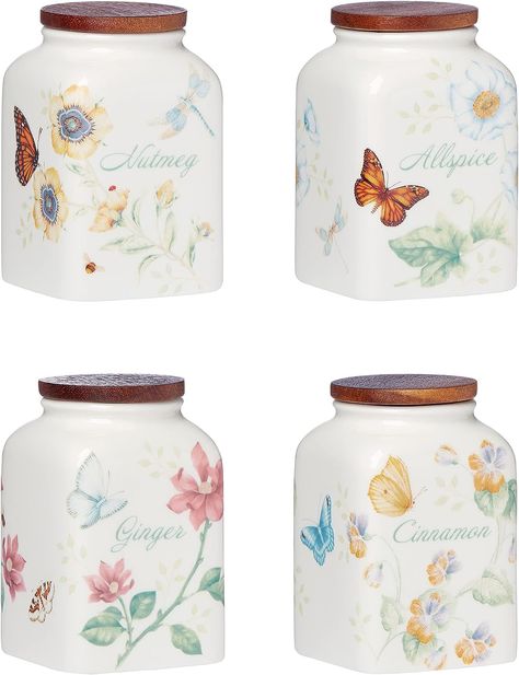 Sweetest little spice jars brings life to your kitchen :) Lenox Butterfly Meadow, Butterfly Meadow, Spice Jar Set, Spice Jar, Spice Organization, Royal Worcester, Spice Jars, Worcester, Kitchen Storage Organization