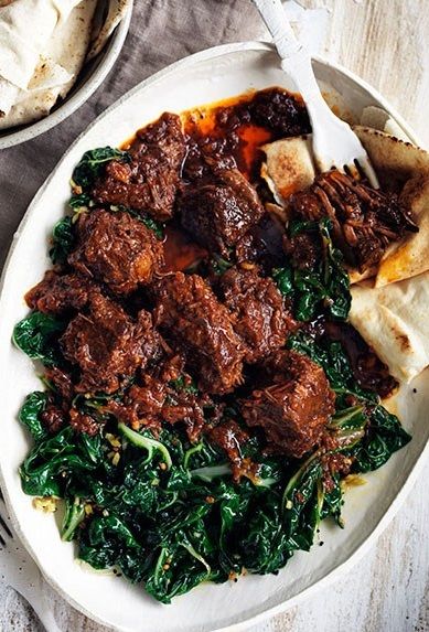 ETHIOPIAN BEEF STEW & CHARD ~~~ i have not yet tried the homemade berbere spice mix instructions shared on this post's link, but have really been enjoying the berbere ingredient ratios of the post at http://www.daringgourmet.com/2013/08/26/berbere-ethiopian-spice-blend/ [Ethiopia] [Eritrea]  [gourmettraveller] [daringgourmet] Africa Beauty, Everyday Dinners, Ethiopian Cuisine, African Cooking, Ethiopian Food, Beef Curry, Num Num, Beef Stew Recipe, Stew Recipe