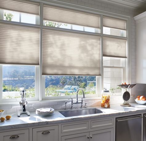 Modern Kitchen Window Treatments, Bay Window Blinds, Kitchen Window Blinds, Modern Kitchen Window, Kitchen Garden Window, Kitchen Window Coverings, Vertical Window Blinds, Cellular Blinds, Custom Window Coverings