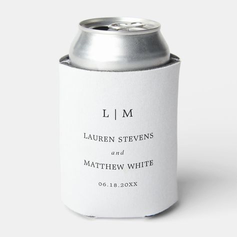 Light Gray Wedding, Two Letter Monogram, Wedding Necessities, Simple Wedding Favors, Minimalist Couple, Pink And White Weddings, Wedding Koozies, Editing Tool, Silver Monogram