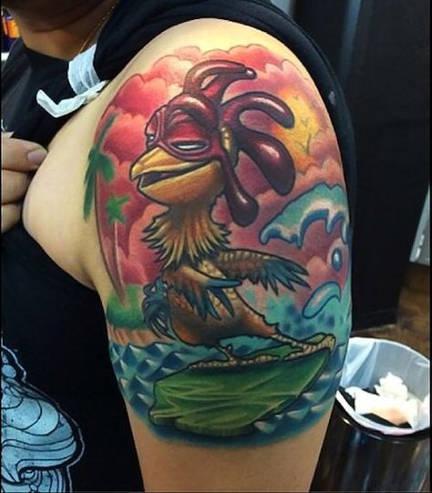 Surf’s up” with Chicken Joe. | Say It With INK | Pinterest ... Chicken Joe Tattoo, Surfs Up Tattoo, Chicken Joe, Chicken Tattoo, Nice Tattoos, Tattoo Time, Bird Tattoos, Explore Tattoo, Rotary Tattoo Machine