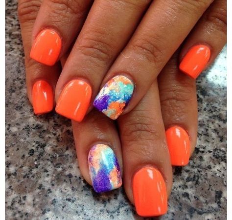 Bronco Nails, Unghie Nail Art, Fingernail Designs, Accent Nail, Cute Summer Nails, Nail Swag, Orange Nails, Fabulous Nails, Cute Nail Designs