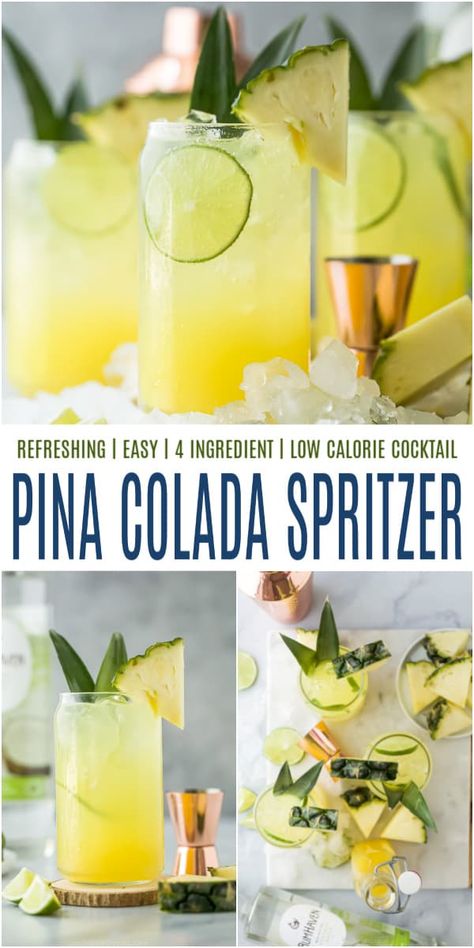 Lime Sparkling Water Cocktails, Pina Colada Spritzer, Spritzer Cocktails, Easy Pina Colada Recipe, Pineapple Cocktail Recipes, Speciality Drinks, Healthy Pina Colada, Homemade Staples, Fun Beverages