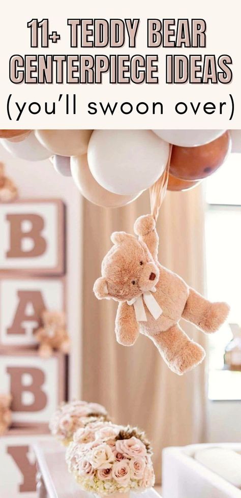 Planning a special occasion and in need of cute centerpiece ideas? Dive into our DIY teddy bear centerpiece inspiration. From baby showers to gender reveals, birthdays, and intimate gatherings, these adorable centerpieces with balloons will add a touch of warmth and whimsy to your event. Hanging Teddy Bear Balloon, Dollar Tree Teddy Bear Centerpiece, How To Make Hot Air Balloon Centerpiece, Floating Balloon Centerpieces, Boy Baby Shower Teddy Bear Theme, Teddy Bear Party Decor, Baby Shower Entry Ideas, Diy Hot Air Balloon Centerpiece, Centerpieces With Balloons