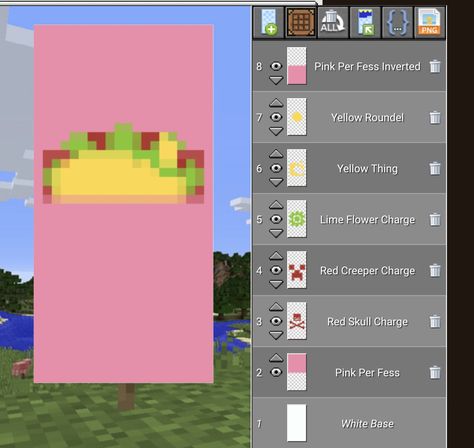 Chicken Banner Minecraft, Food Banner Minecraft, Minecraft Banner Designs Step By Step, Sztandary Minecraft, Cute Minecraft Banner Ideas, Mc Banner Designs, Cute Minecraft Banner Designs, Minecraft Flag Design, Cute Banner Designs Minecraft