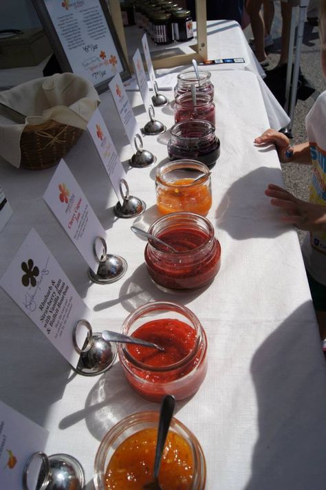 Jams and jellies like you have never taste before- deliciously decadent. Farmers Market Jam Display, Jam Display Farmers Market, Food Canning Recipes, Jam Display, Farmers Market Booth, Food Canning, Farmers Market Display, Jams And Jellies, Craft Market Display