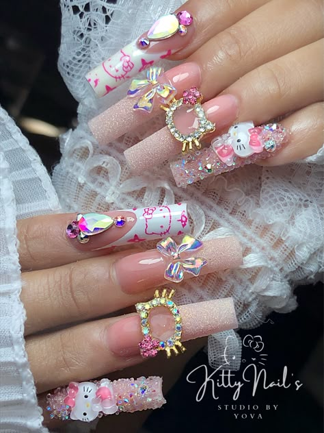 Uñas Ideas, Kitty Nails, Pink Nail Art, Hello Kitty Nails, Bling Acrylic Nails, Toe Nail Designs, Pink Nail, Marble Nails, Uñas Acrilicas