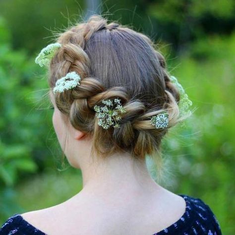 Crown Braid Updo With Flowers Crown Braid Hairstyles, Updo Braided Hairstyles, Hairstyle 2023, Box Braids Updo, Head Braid, Crown Braid Updo, Braided Hair Styles, Hawaiian Hairstyles, Very Easy Hairstyles