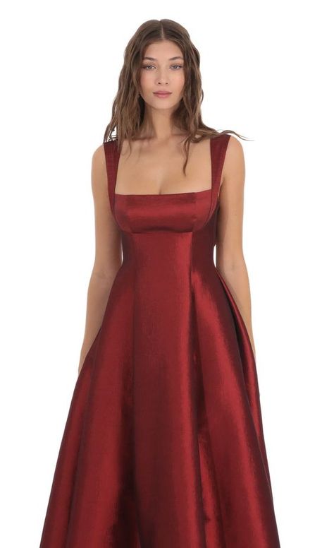 Square Neck Fit and Flare Maxi Dress in Maroon | LUCY IN THE SKY