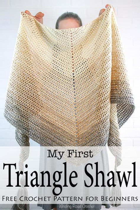 Simple, beautiful and customizable - My First Triangle Shawl is designed to really let the beauty of the yarn shine. This free crochet shawl pattern will walk you through the basics of making and shaping a triangle shawl. This crochet patten is designed for beginners and anyone wanting a simply beautiful shawl. #crochet #freepatttern #crochetpattern #shawl #crochetshawl #forbeginners #crochetforbeginners Triangle En Crochet, Poncho Au Crochet, Crochet Shawl Free, شال كروشيه, Crochet Patterns Free Beginner, Triangle Shawl, Crochet Shawl Pattern Free, Crochet Triangle, Crochet Shawls And Wraps