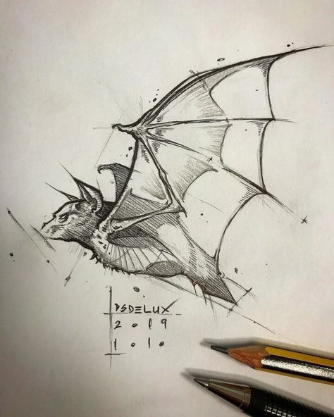 Bat in Flight. Pencil and Pen Animal Drawings. Click the image, for more art from Psdelux. Pencil Drawings Of Animals, Animal Drawings Sketches, 그림 낙서, Seni Dan Kraf, Sketch Artist, Arte Sketchbook, Pencil Art Drawings, Animal Sketches, Arte Animal