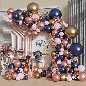 Navy Party Decorations, Couples Shower Decorations, Navy Blue Wedding Decorations, Chrome Balloons, Mitzvah Decor, Blue Wedding Decorations, Balloons For Birthday, Pink Party Decorations, Rose Gold Decor