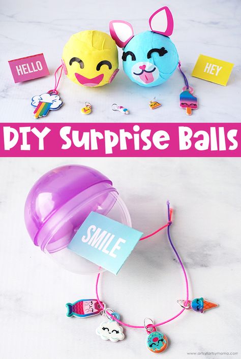 DIY Surprise Balls #kidscrafts #surpriseballs #tweencrafts #teencrafts #emojicrafts #papercrafts #giftidea #tween #diyjewelry Little Gifts For Him, Kid Surprise, Surprise Ball, Summer Fun For Kids, Craft Stalls, Puffy Stickers, Crafts For Teens, Crafts For Girls, Easy Kids