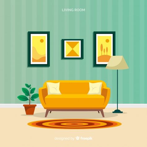 Modern living room with flat design Free Vector Living Room Vector, Interior Vector, Creative Interior Design, Design Del Prodotto, Commercial Interior Design, Interior Deco, Commercial Interiors, Best Interior, Flat Design