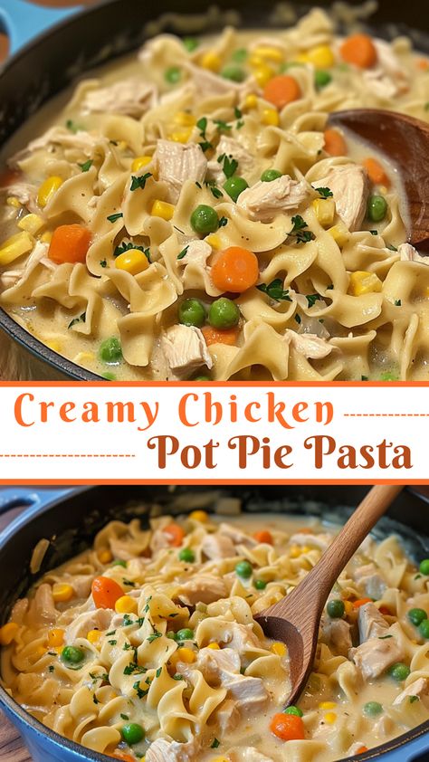 Creamy Chicken Pot Pie Pasta Chicken Pot Pie Pasta Skillet, Creamy Chicken Pot Pie Pasta, Chicken Pot Pie Pasta Crockpot, Deconstructed Chicken Pot Pie, Chicken Pot Pie Noodles, Chicken Pot Pie Pasta, Pot Pie Pasta, Frozen Mixed Vegetables, Slow Cooker Chicken Pot Pie