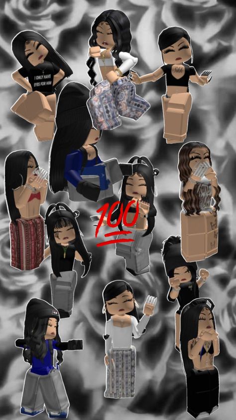 70’s Outfit, Roblox Avatar Ideas, Cute Baddie Outfits, Latina Baddie, Blocksburg Outfit Codes￼, Latina Outfit, Latina Outfits, Y2k Outfit Ideas, Black Hair Roblox