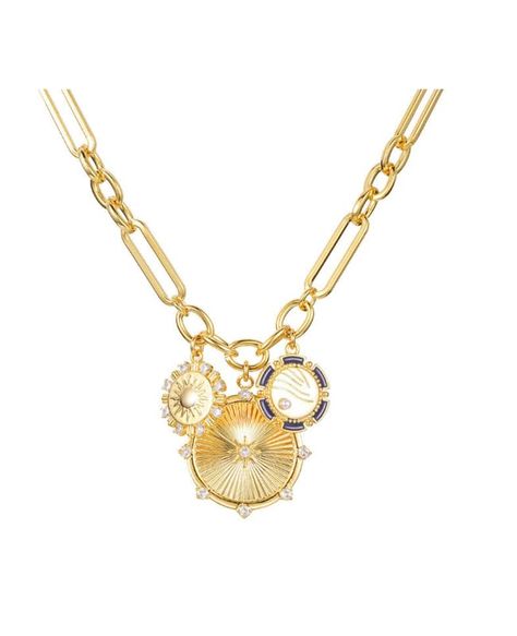 PRICES MAY VARY. Material:This sun round pendant necklace and pendant are made with alloy that will not cause allergic reactions and will not damage your skin Size:With a decent extensor chain, The gold chain necklace is 16" / 40cm long with a 3" / 8cm extension, Available from 16" / 40cm to 19" / 48cm. Weight: 80g Wear: The design of the Sun circle necklace is classic. So the necklace is suitable for stacking with other necklaces, but also suitable for wearing alone, no matter what outfit can s Neckless Gold Jewelry, Sun Choker, Simple Charm Necklace, Sun Circle, Necklace With Charms, Y2k Necklace, Chunky Necklaces, Gold Pendant Jewelry, Choker Pendant