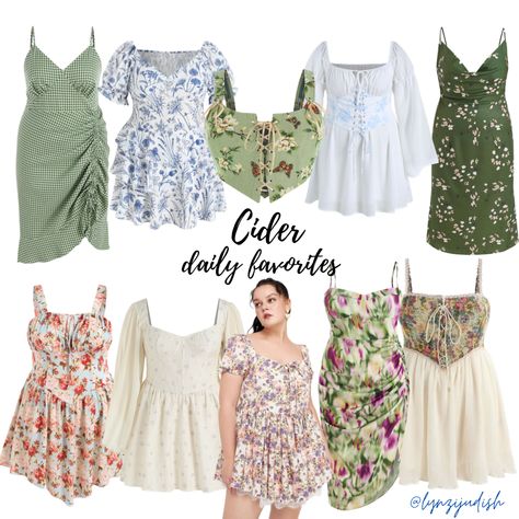 Cider Shop Clothes, Cottagecore Dresses Plus Size, Cider Clothing Plus Size, Cider Plus Size, Renfaire Wedding, Summer Cottagecore Outfits, Plus Size Cottagecore Fashion, Tea Time Outfit, Pastel Spring Dress