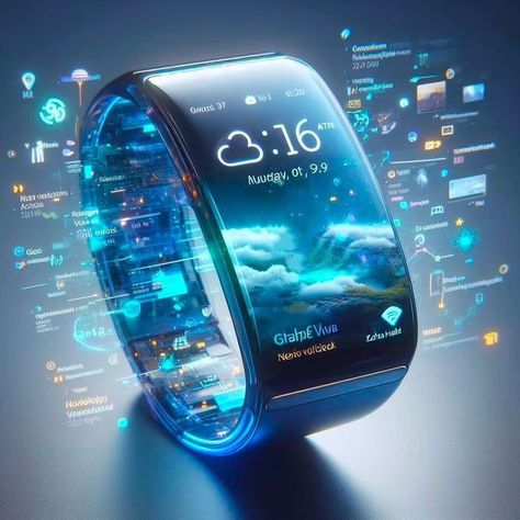 Futuristic Watch Design, Watch Concept Design, Hologram Watch, Watch Concept, Futuristic Watches, Tech Gadgets Technology, Mobile Watch, Future Technology Concept, High Tech Design