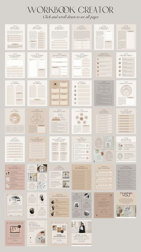 Canva Chart Design, Canva Journal Template, Aesthetic Brochure Ideas, Checklist Template Aesthetic, Workbook Aesthetic, Brochure Aesthetic, Canva Desktop, Coaching Workbook, Canva Ebook Template