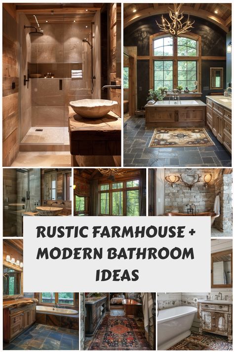 How to get the perfect rustic bathroom while still keeping it modern and usable. Master Bath Vanity Ideas Double Sinks Rustic, Modern Rustic Bathroom Designs, Mountain Bathroom Ideas, Southwest Bathroom Ideas, Country Rustic Bathroom Ideas, Rustic Chic Bathroom, Farmhouse Modern Bathroom, Master Bath Vanity Ideas Double Sinks, Dream Bathrooms Rustic