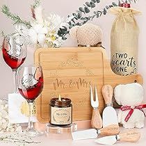 Mr And Mrs Wine Glasses, Wine And Cheese Night, Bridal Shower Registry, Anniversary Gift Baskets, Mr And Mrs Gifts, Cheese Night, Mrs Gifts, Wedding Gifts For Newlyweds, Christmas Engagement