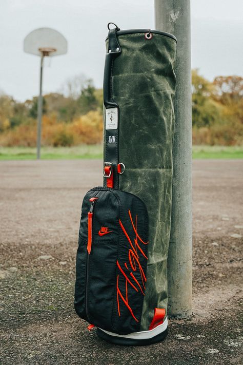 MacKenzie Nike Flight Jacket Custom Walker Golf Bag | HYPEBEAST Old Nikes, Nike Flight, Custom Luggage, Golf Bag, Flight Jacket, Wet Weather, Waxed Canvas, Bag Handmade, Custom Bags