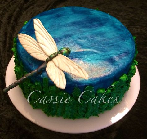 Dragonfly Cake Dragonfly Cake, Dragonfly Birthday, Pond Cake, Fairy Birthday Cake, 80 Birthday, 80 Birthday Cake, Pretty Cake, Gumpaste Flowers, 40th Birthday Cakes