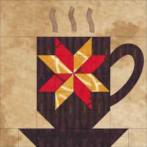 Free Quilt Pattern: BREWtiful Mugs Quilt B.O.M. Block Quilt Ideas, Quilts Christmas, Wall Quilt Patterns, Painted Barn Quilts, Paper Pieced Quilt Patterns, Barn Quilt Designs, Barn Quilt Patterns, Free Quilt Patterns, Star Quilt Patterns