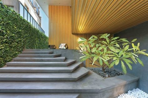 House in Macau,Courtesy of Millimeter Interior Design Stairs Contemporary, Interesting Interiors, Outdoor Steps, Wood Cladding, Island House, Sky Garden, Three Children, Wood And Marble, Spacious Living