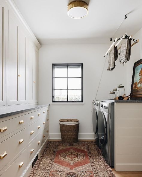 Jean Stoffer on Instagram: “The Plymouth Road house (episode 5 of #TheEstablishedHome ) has such a great laundry area. Its open to the hall, has nice natural light,…” Jean Stoffer Design, Jean Stoffer, Linen Cabinets, Laundry Mud Room, Laundry Room Makeover, Joanna Gaines, Mid Century Modern House, Linen Closet, Clean Laundry